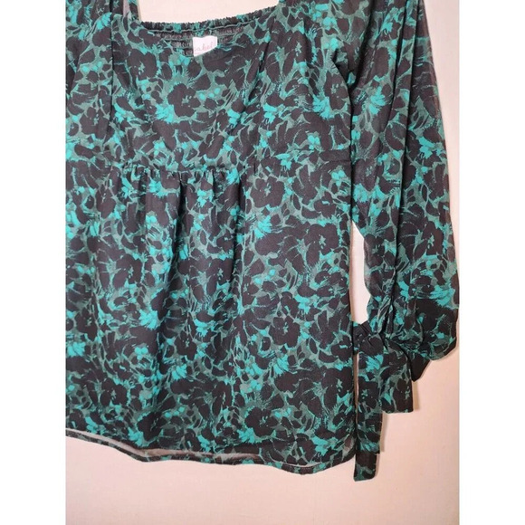 New Isabel Maternity Women's Floral Black & Green V-Neck Square-Back Blouse S - Picture 3 of 9